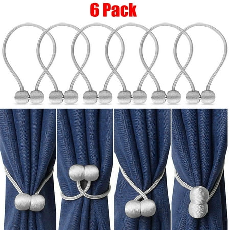 Holdbacks For Curtains 6 Pack, Magnetic Curtain Tiebacks, Drape Tie Backs, Decorative Rope Holdback Holder for Big,Wide or Thick Window Drapries, 40cm Long ()