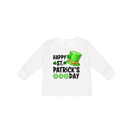 

Inktastic Happy St. Patrick s Day Green Hat and Clovers Gift Toddler Boy or Toddler Girl Long Sleeve T-Shirt