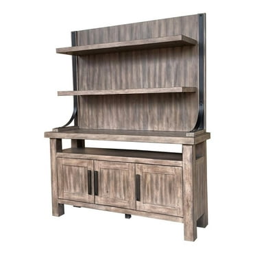 Pemberly Row Modern Wood Buffet with Bar Hutch in Siltstone Brown