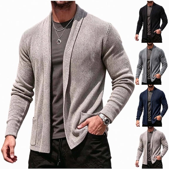 Babcutegg Mens Open Front Cardigan Sweater Shawl Collar Long Sleeve Lightweight Warm Knitted Sweaters Size 2XL