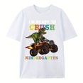 thumbnail image 1 of Camiseta gráfica de carreras de dinosaurios para niño: diseño "Estoy listo para arrasar en el jardín de infancia". Manga corta negra para niños pequeños. Tejido de poliéster suave, ideal para jugar, 1 of 5