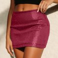 thumbnail image 5 of vigerkar Women's Sequin Skirt Metallic Glitter Skirt Elastic Waist Sparkly Club Bodycon Mini Skirt (Wine, S), 5 of 9