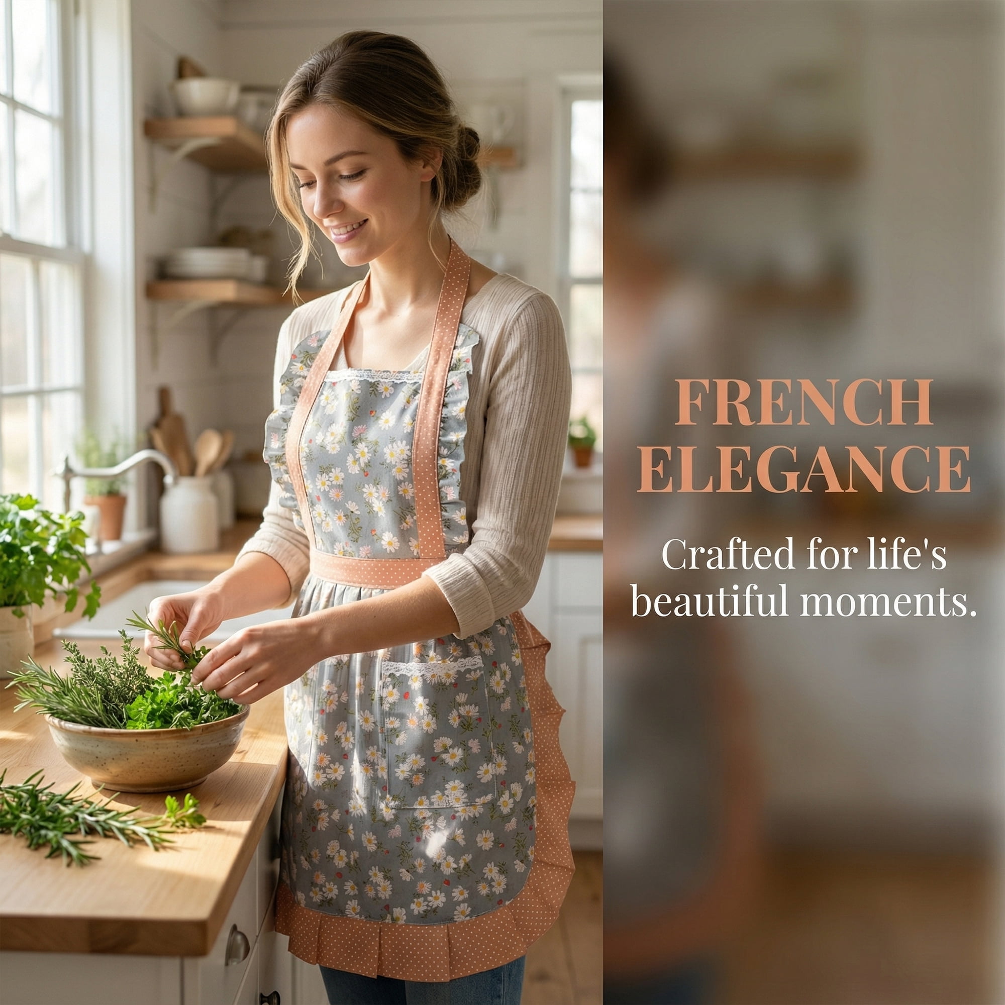 Unique Bargains Durable Floral Kitchen Apron with Pockets and Adjustable Tie Light Blue