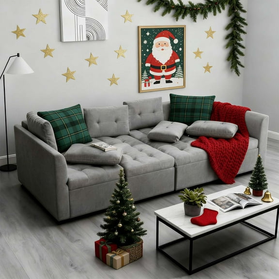 BITOUSHI Convertible Modular Sectional Sofa with Storage Seats & Movable Ottomans, 8-Seat U Shaped Sectional Couch w/Rivet Accents, Comfy Modular Couch for Living Room Furniture