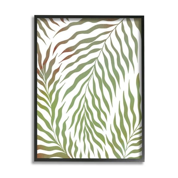 Wavy Green Botanical Leaves Botanical & Floral Graphic Art Black Framed Art Print Wall Art