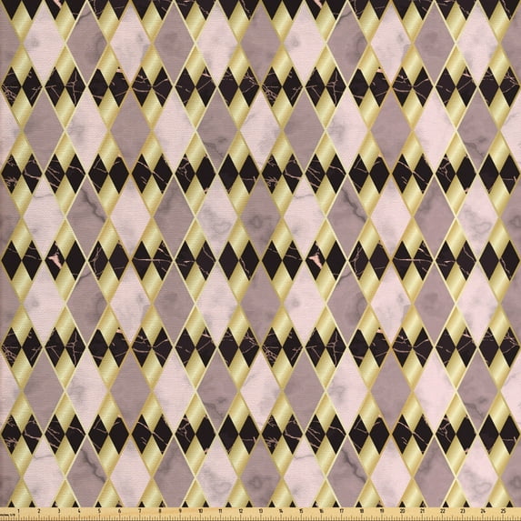 Abstract Fabric by the Yard, Rhythmic Marble Look Art Deco Style Rhombus Motif Illustration Pattern, Decorative Upholstery Fabric for Sofas and Home Accents, Warm Taupe Pale Yellow by Ambesonne