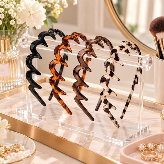 4 Pack Zig Zag Headbands for Women, Non Slip Plastic Headband with Teeth, Thin Comb Wavy Headbands for Women Girl, Retro Hair Accessories Set