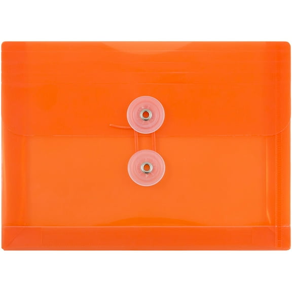 JAM Paper Plastic Envelopes with Button & String Tie Closure, Index Size, 5 1/2 x 7 1/2, Orange, 3/Pack