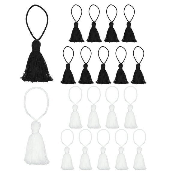 20 Packs Bookmark Tassels 4.3 Inch Hanging Loop Small Tassels Soft Mini Tassels, Black White