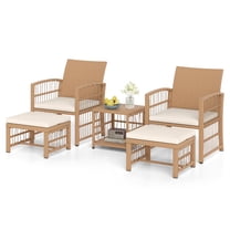 Gymax Set of 5 Patio Conversation Set PE Rattan Balcony Furniture Set w/ Cushions Natural