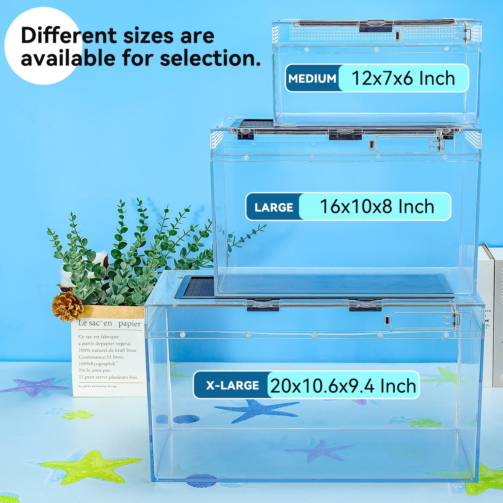 12x6x7 Turtle Starter Kit High-Definition Aquatic Turtle Tank with Heating Lamp, Filter, Advanced Ventilation & High-Temp Resistance for Turtle Terrarium Habitat