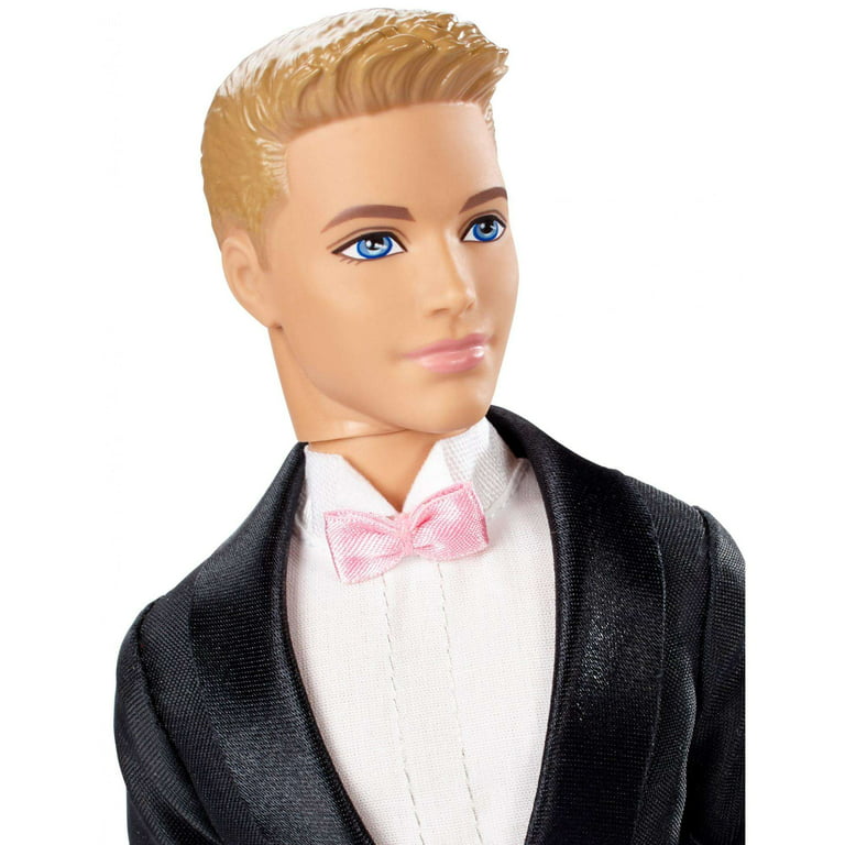 Barbie Fairytale Ken Groom Doll In Wedding Tuxedo with Pink Bowtie