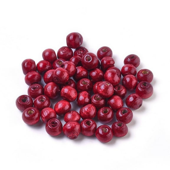500pc Dyed Natural Wood Beads Round Lead Free Dark Red 8x7mm Hole: 3mm