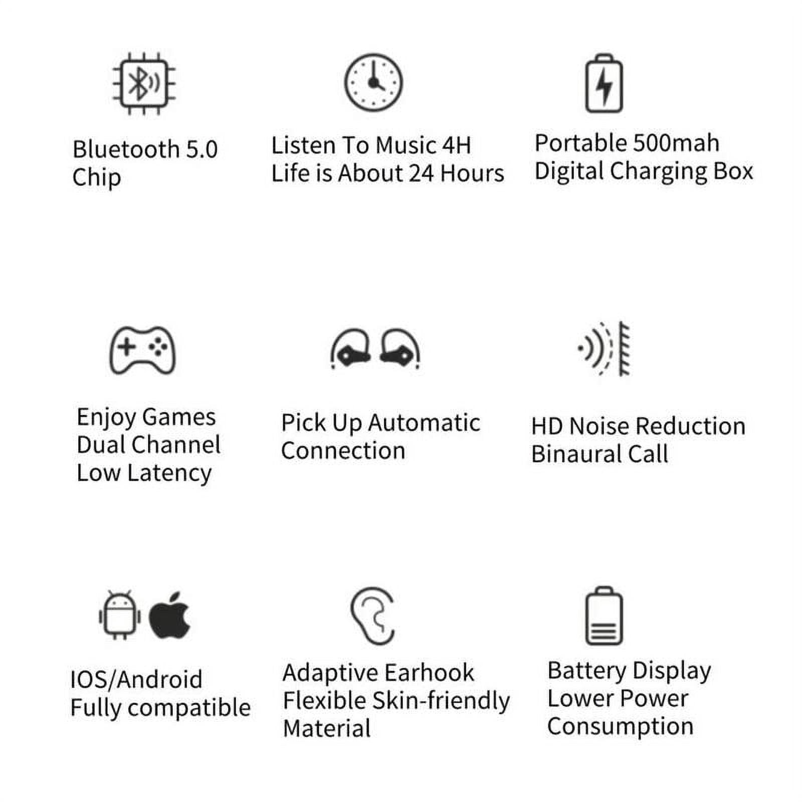 TWS Bluetooth Earphones With Microphones Sport Ear Hook LED Display Wireless Headphones HiFi Stereo Earbuds Waterproof Headsets