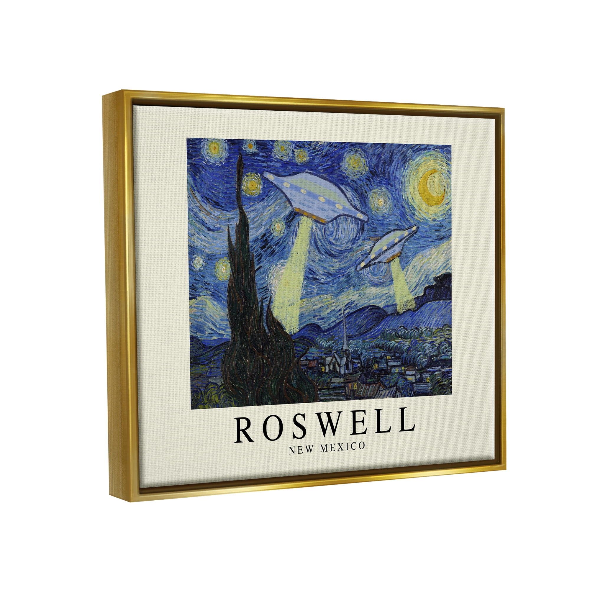 Stupell Industries Van Gogh UFO Roswell NM Travel & Places Painting Gold Floater Framed Art Print Wall Art