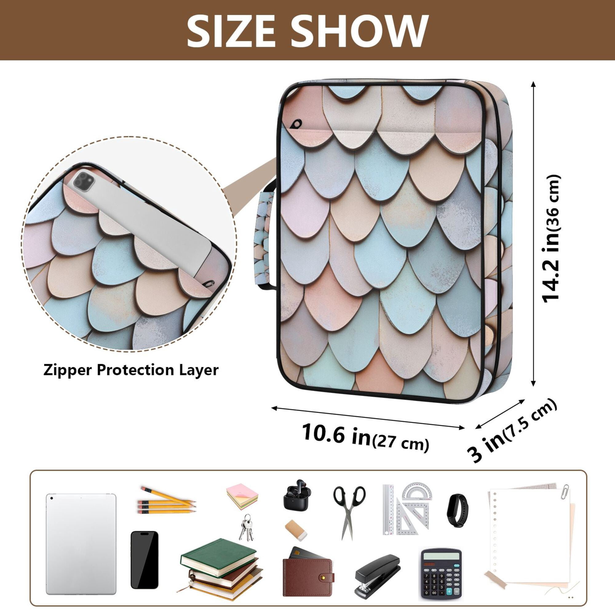 FORMRS Accordion File Folder A4 Size 7-Pocket Expanding Document Organizer Bag with 3 Ring Binder, Blue Shimmering Pattern