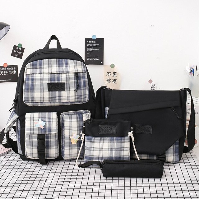 4 In 1 Pcs Set Canvas Backpack Junior High School Bags for Teenager Girls Sac à dos scolaire
