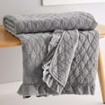 thumbnail image 3 of Levtex - Grey Stonewash - Quilted Throw - 50x60in. - Grey with Frayed Ruffle - Reversible Pattern - Cotton Fabric, 3 of 4