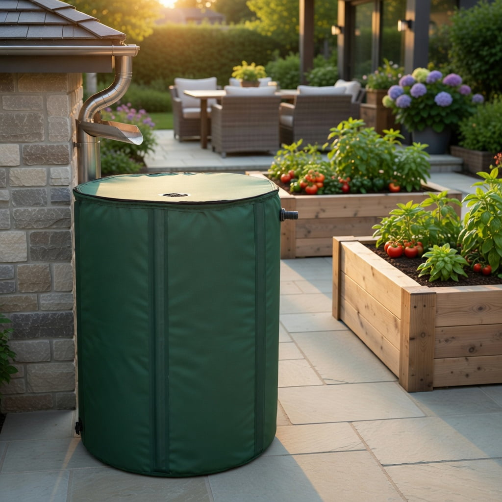 GVN 53 Gallon Portable Collapsible Rain Barrel Water Collector, Portable Water Storage Tank, Garden Water Catcher with Debris-Filter Top and Hose Tap