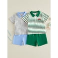 thumbnail image 3 of BemeyourBBs Toddler Baby Boy Golf Outfits Infant Boys Summer Clothes Short Sleeve Half Zipper Lapel Collar Golf Cart Embroidery Striped Shirt Top and Shorts Set Pockets, 3 of 8