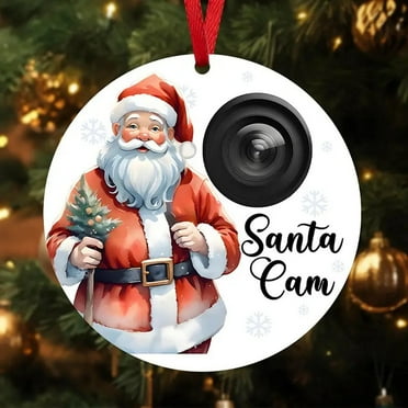 Santa Cam Christmas Tree Ornament Wooden Santa's Watching Holiday Decoration for Kids
