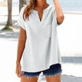 thumbnail image 2 of Ploknplq Linen Shirts for Women,Linen Button Down Shirt Women,Womens Linen Tops,Fashion Casual V Neck Short Sleeve Top T Shirt,Elbow Length Tee Shirts for Women,Gauze Shirts for Women White M, 2 of 5