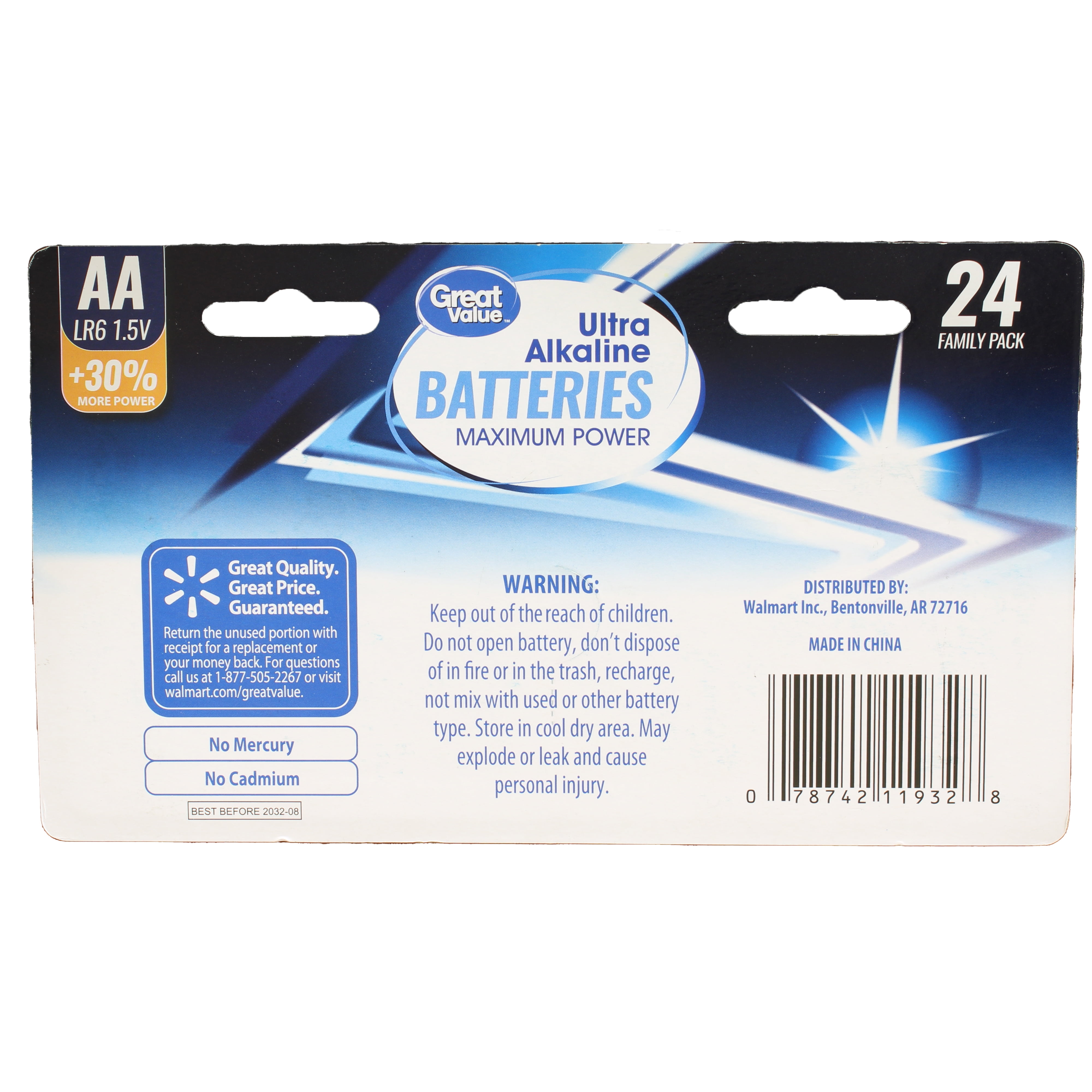 Great Value Alkaline AA Batteries, 24 Count
