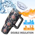 thumbnail image 5 of 40oz Pioneer Flower Floral Print Pattern Insulated Tumbler with Handle, BPA-Free Leak Proof Lid and Straws, Double Wall Vacuum, Hot 12h/Cold 34h, 5 of 6