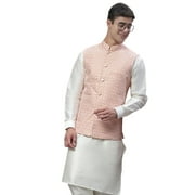 Maple Clothing Men's Traditional Indian Outerwear Vest Nehru Jacket Waistcoat Guest Outfit (Peach, XL)