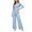 Sky Blue, variant on Rvkxad Women Two Piece Pajama Set Long Sleeve Round Neck Stretchy Solid Loungewear Loose Sleepwear Winter Home Casual Set Black L