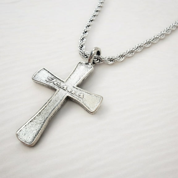 Cross Jesus Antique Silver Finish Rope Chain Necklace