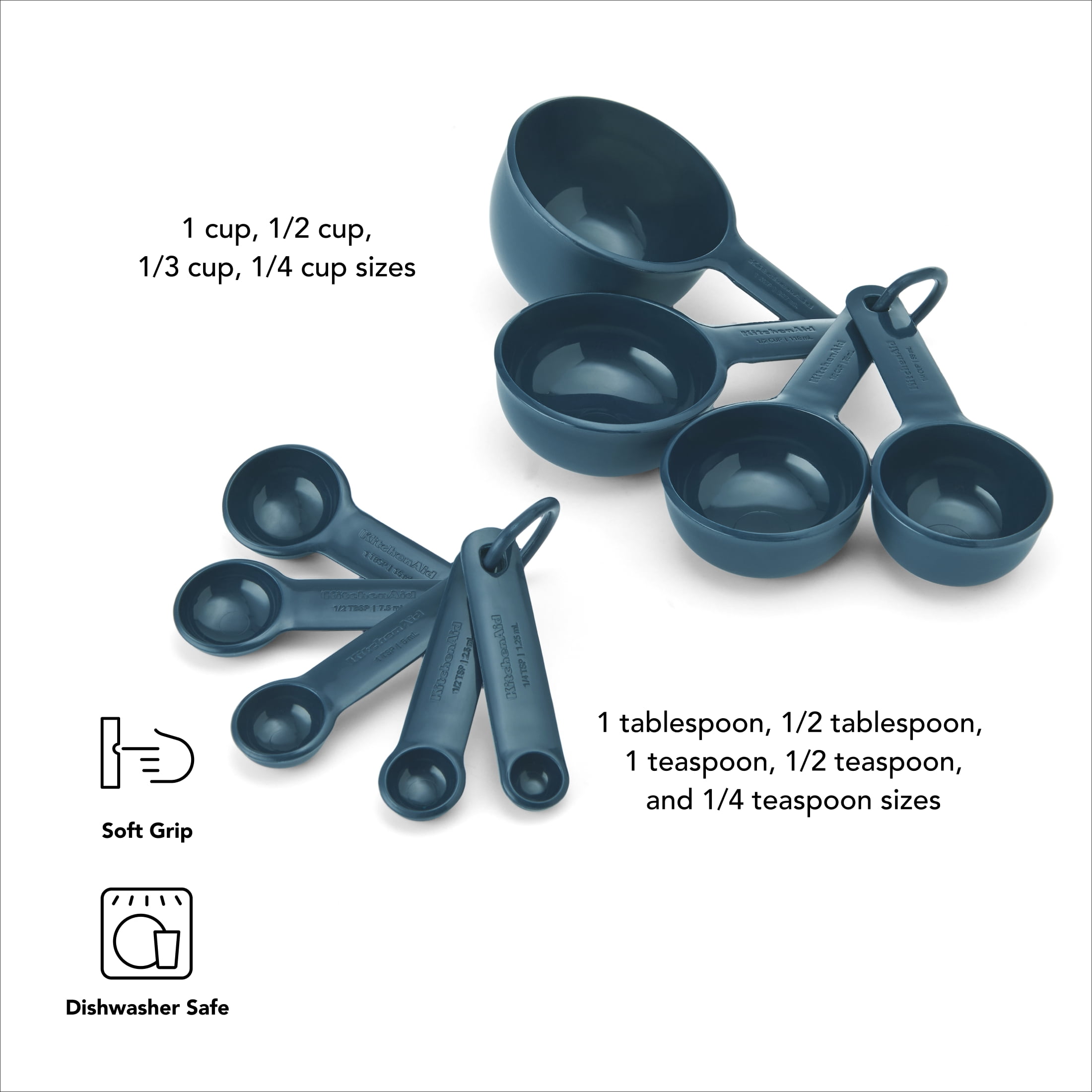 KitchenAid 9-Piece Plastic Stackable Measuring Cup and Spoons Set for Cooking, Agave