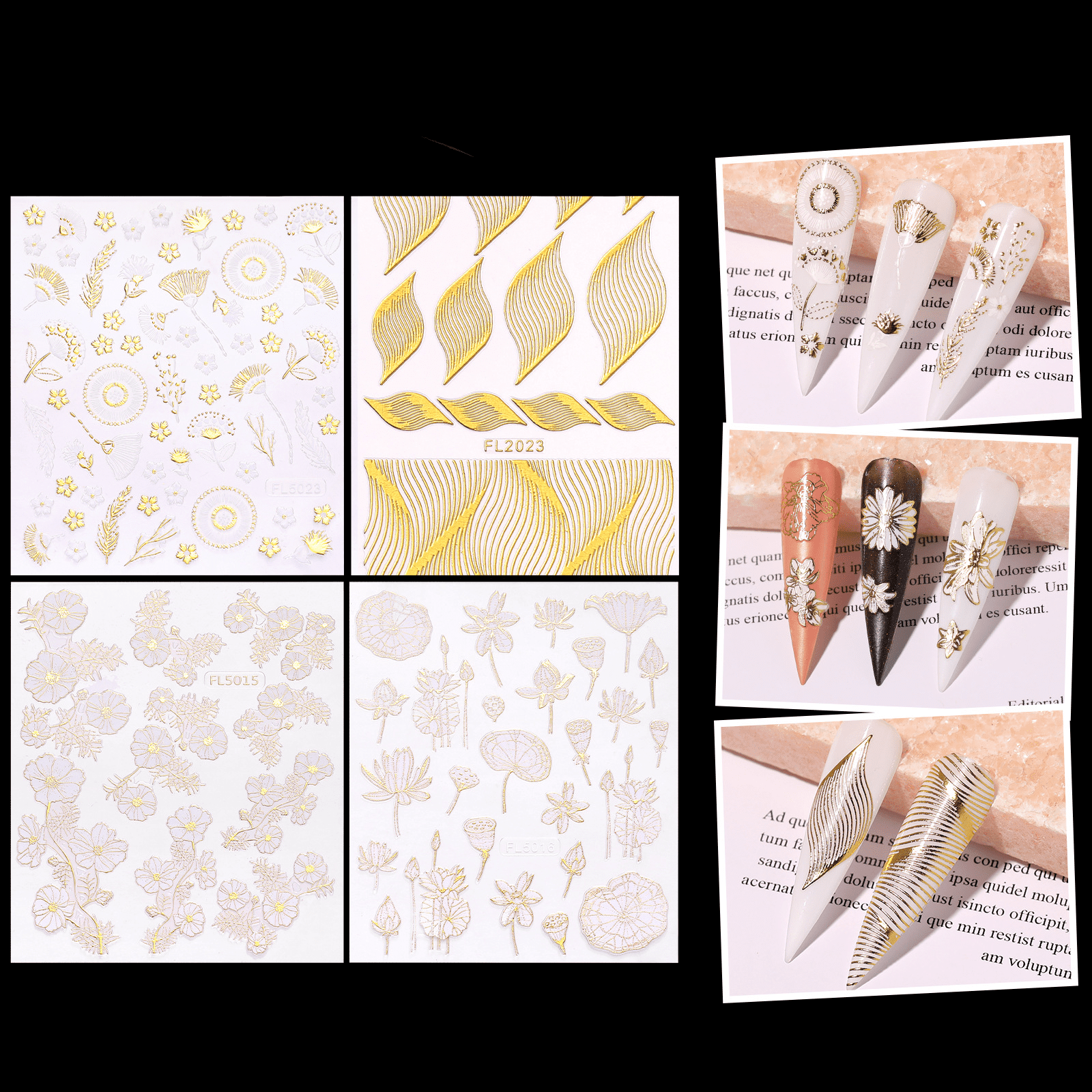 Nail Art Tools Set Nail Art Stickers Nail Art Accessories Flat Bottom Color Diamond Gold Foil Nail Art Brush Set-black