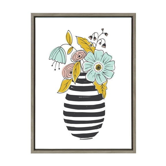 Kate and Laurel Sylvie Summer Vase Framed Canvas Wall Art by Heather Dutton, 18x24 Gray, Floral Inspired Art for Wall
