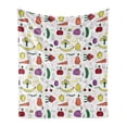 thumbnail image 1 of Heatlhy Soft Flannel Fleece Throw Blanket, Cartoon Style of Organic Fruits and Vegetables with Mini Striped Motifs, Cozy Plush for Indoor and Outdoor Use, 60" x 80", Multicolor, by Ambesonne, 1 of 5