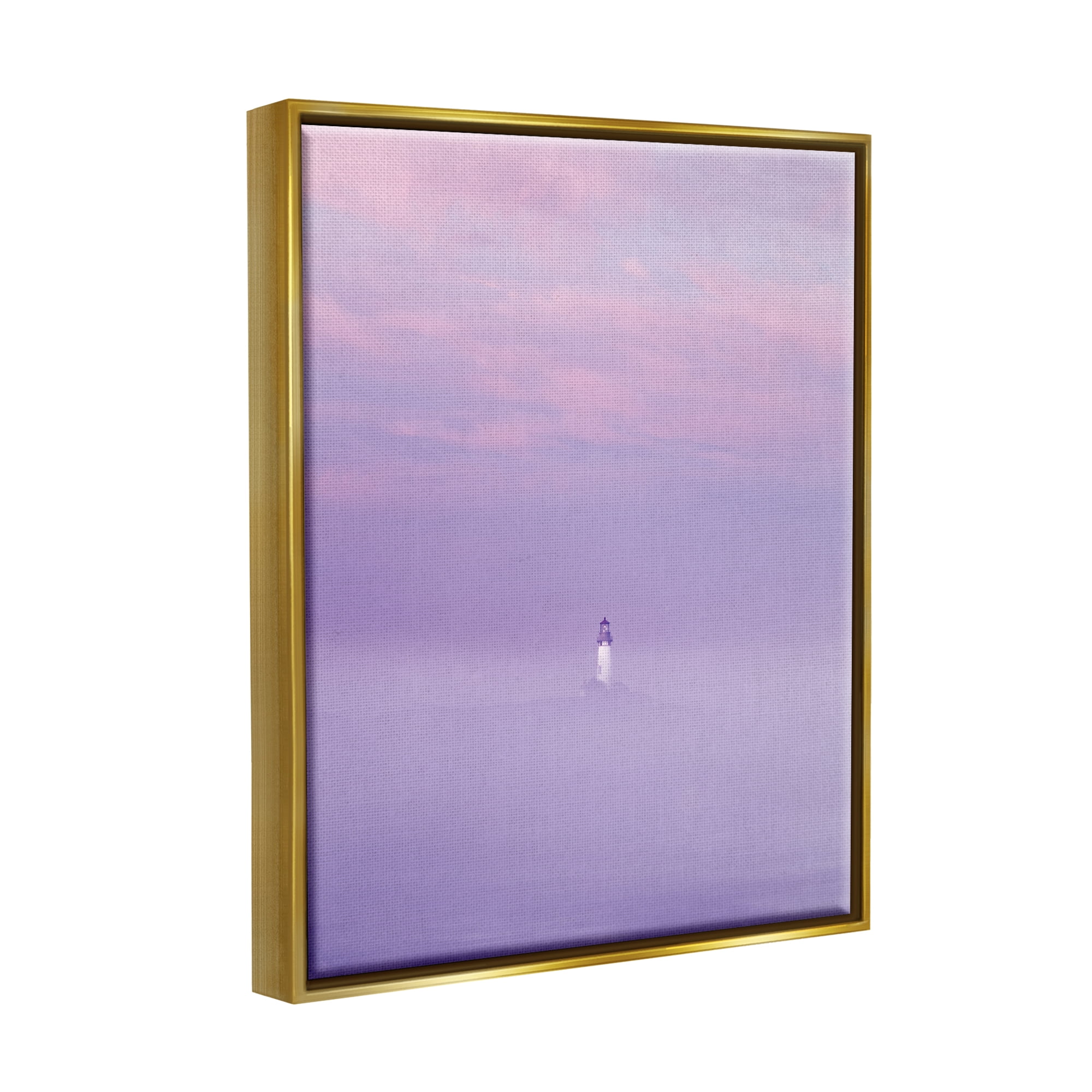 Stupell Industries Foggy Purple Lighthouse Nature Photography Gold Floater Framed Art Print Wall Art, 25 x 31
