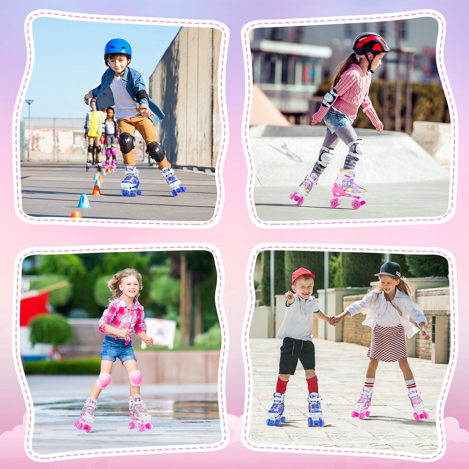 BVIVOK Adjustable Kids Roller Skates for Girls with Light up Wheels, Pink, Size 1-4