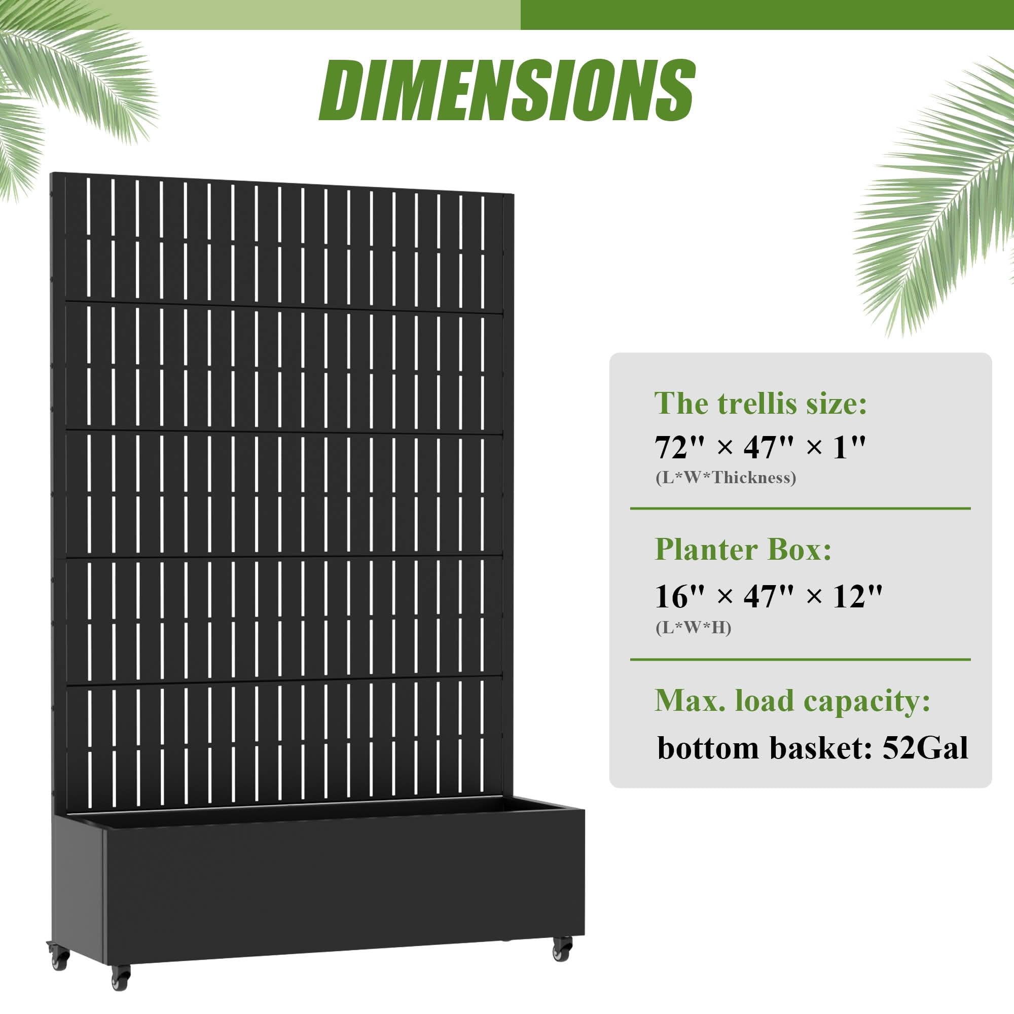 MAYEERTY 72X47" Metal Outdoor Black Privacy Screen with Planter Box for Backyard & Garden, 5 Piece Set, Double‑sided Installation