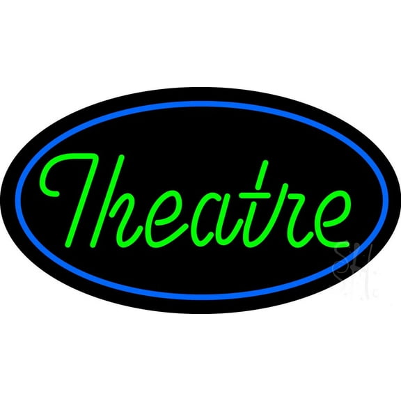 Green Theatre With Border LED Neon Sign 20" Tall x 37" Wide - inches Black Square Cut Acrylic Backing, with Dimmer - Premium built indoor Sign for Theater.