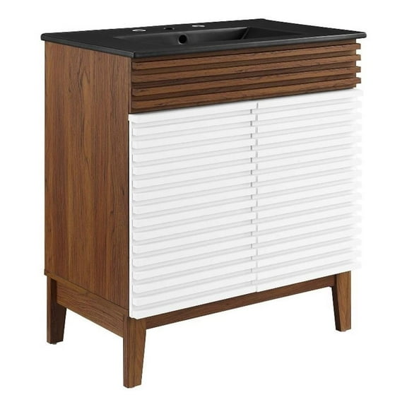 Modway Render 30" Particleboard Laminate Bathroom Vanity in White/Walnut/Black
