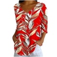 thumbnail image 2 of Naotn Summer Floral Printed Shirts for Women Fall Fashion Casual V Neck 3/4 Sleeve Tops Trendy Holiday Beach Blouses, 2 of 8