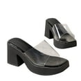 thumbnail image 2 of Quaouag Clear Heels for Women Transparent Two Strap Block Chunky Square Heel Sandals Open Toe Slip On Sandals, 2 of 7