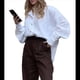 thumbnail image 2 of Camisas de de Algodón de Larga con Botones para Mujer, Blusas Informales con Cuello, Corte Holgado. S, 2 of 10
