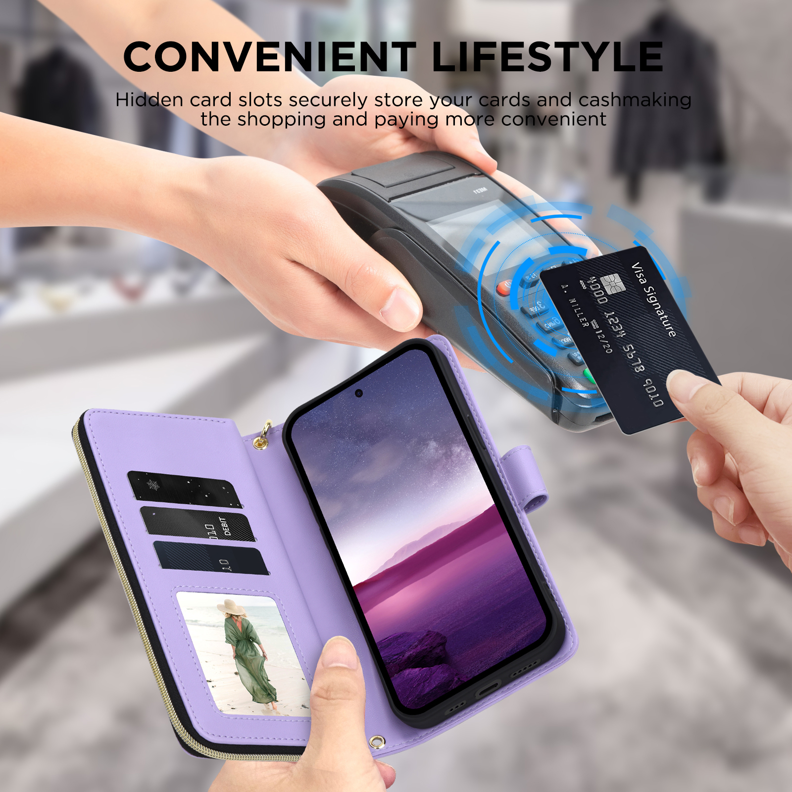 for Samsung Galaxy A16 5G Crossbody Wallet Case with 9 Card Holders, Cash Slot, Photo Slot, Zipper Pocket PU Leather Magnetic Snap Wallet Phone Case with Flip Stand & Wrist Strap & Lanyard, Purple