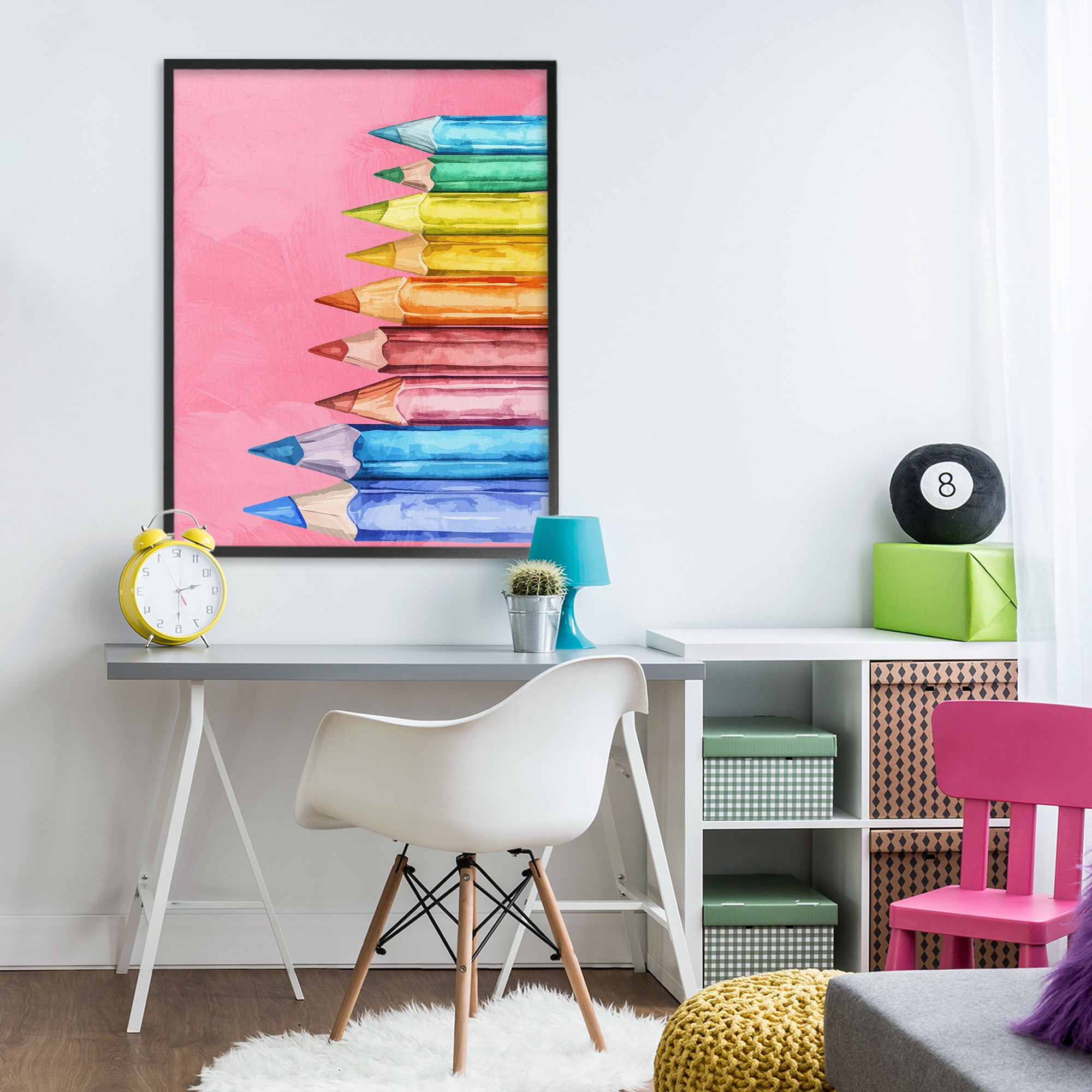 Stupell Industries Vibrant Pencils on Pink Black Framed Giclee Art, design by Kim Allen