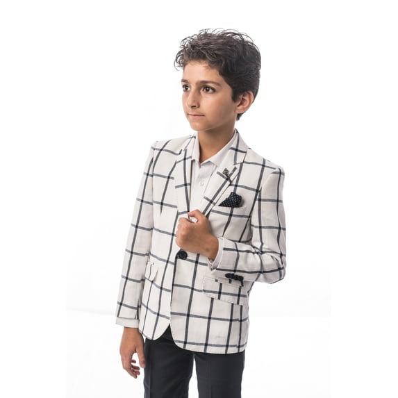 Elie Balleh White Big Checkerboard Boys Blazers Sports Coat Jacket