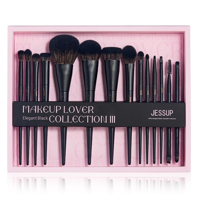 Set de brochas de maquillaje Jessup T336-G 14 piezas negras sintéticas