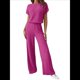 thumbnail image 2 of Traje Informal de Dos Piezas para Mujer, para Viajes y Vacaciones de Verano, con Corta y Pantalones Anchos. Rosa Roja M, 2 of 7