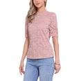 thumbnail image 4 of INSPIRAR CHIC Top de Encaje Floral para Mujeres con Cuello Mock, Manga Corta Abullonada, Blusa Elegante de Encaje, Talla L, Rosa Oscuro, 4 of 6
