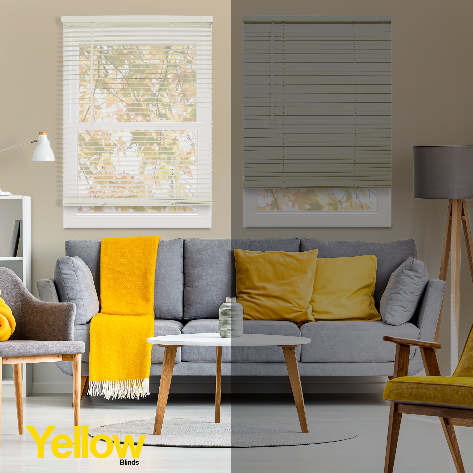 Grand Off-White 54 in. W X 84 in. H Cordless Light Filtering Vinyl Mini Window Blinds with 1 in. Slats